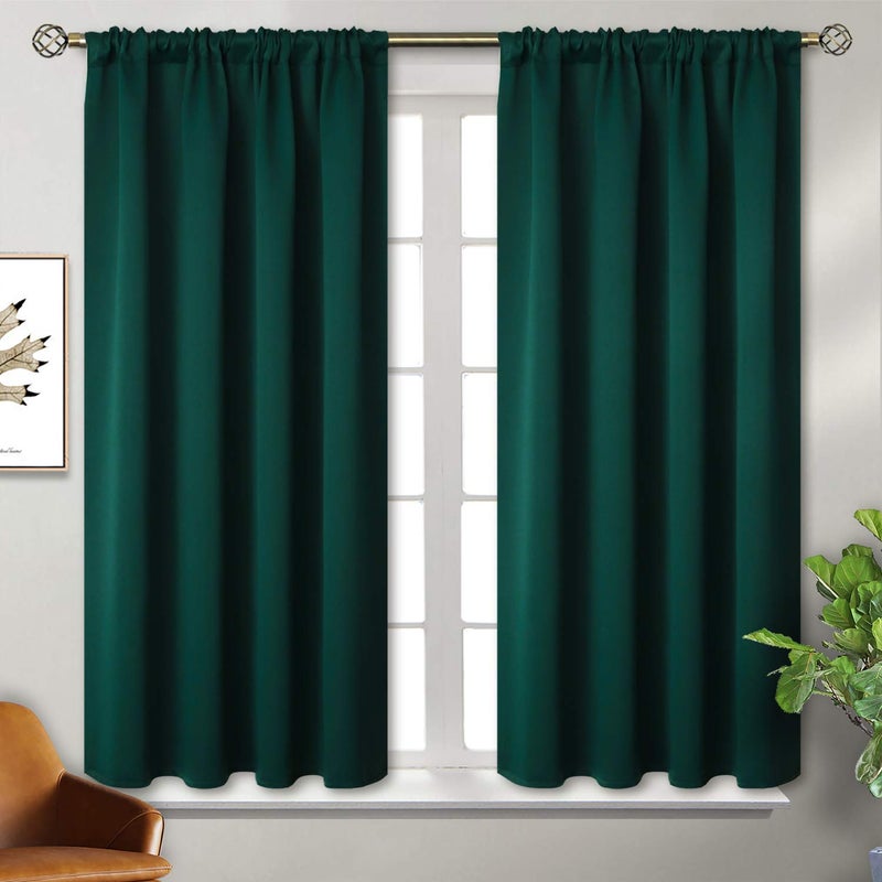 BGment Short Blackout Curtains for Bedroom Window 45 Inch Length - Emerald Green Thermal Insulated Drapes Room Darkening with Rod Pocket for Cafe Bathroom Ktichen, 42 x 45 Inch, 2 Panels - Image 1